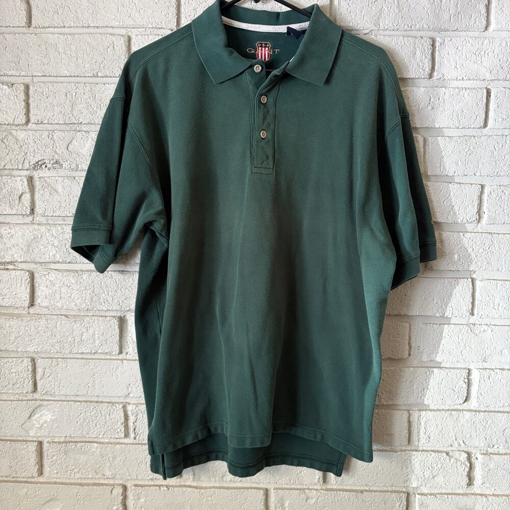 VTG Gant 90's All American Prep Hunter Green Polo Embroidered Logo Mens Sz Large